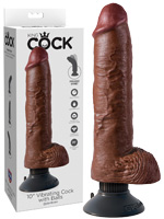 King Cock - Pene Vibrador con Testculos 25 cm Piel oscura