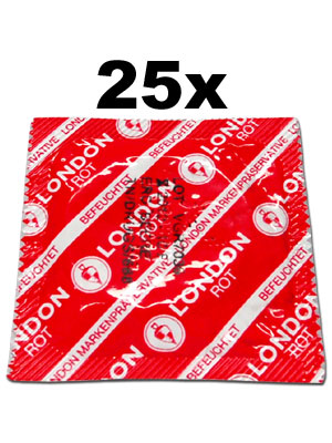 25 unidades London condones - Rojo con sabor a fresas