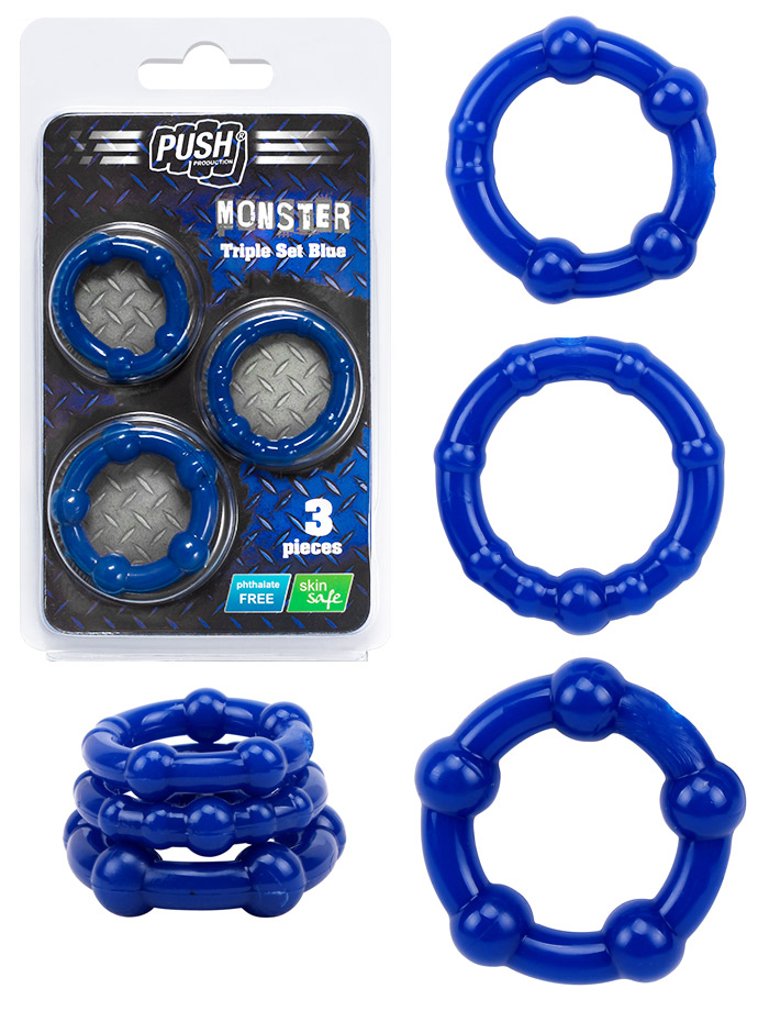 Anillo para el Pene Push Monster - Set Triple Azul