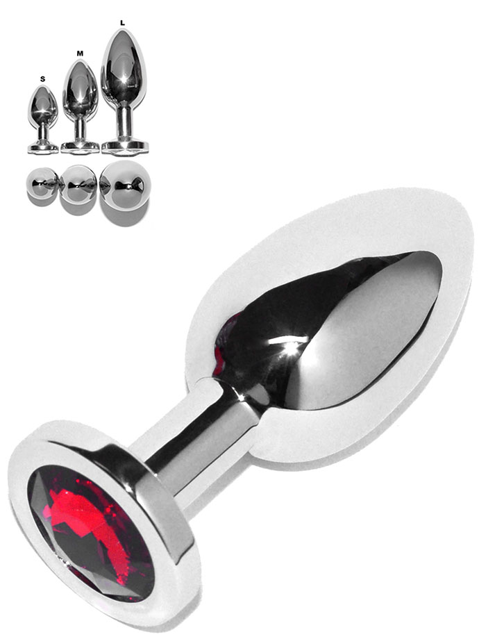 Rosebud Stainless Steel Buttplug With Red Crystal - Medium